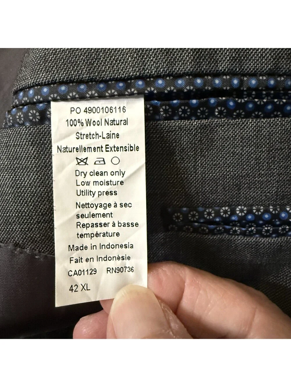 Lauren Ralph Lauren Mens 42 XL Gray 100% Wool Blazer Sport Coat Two Button
